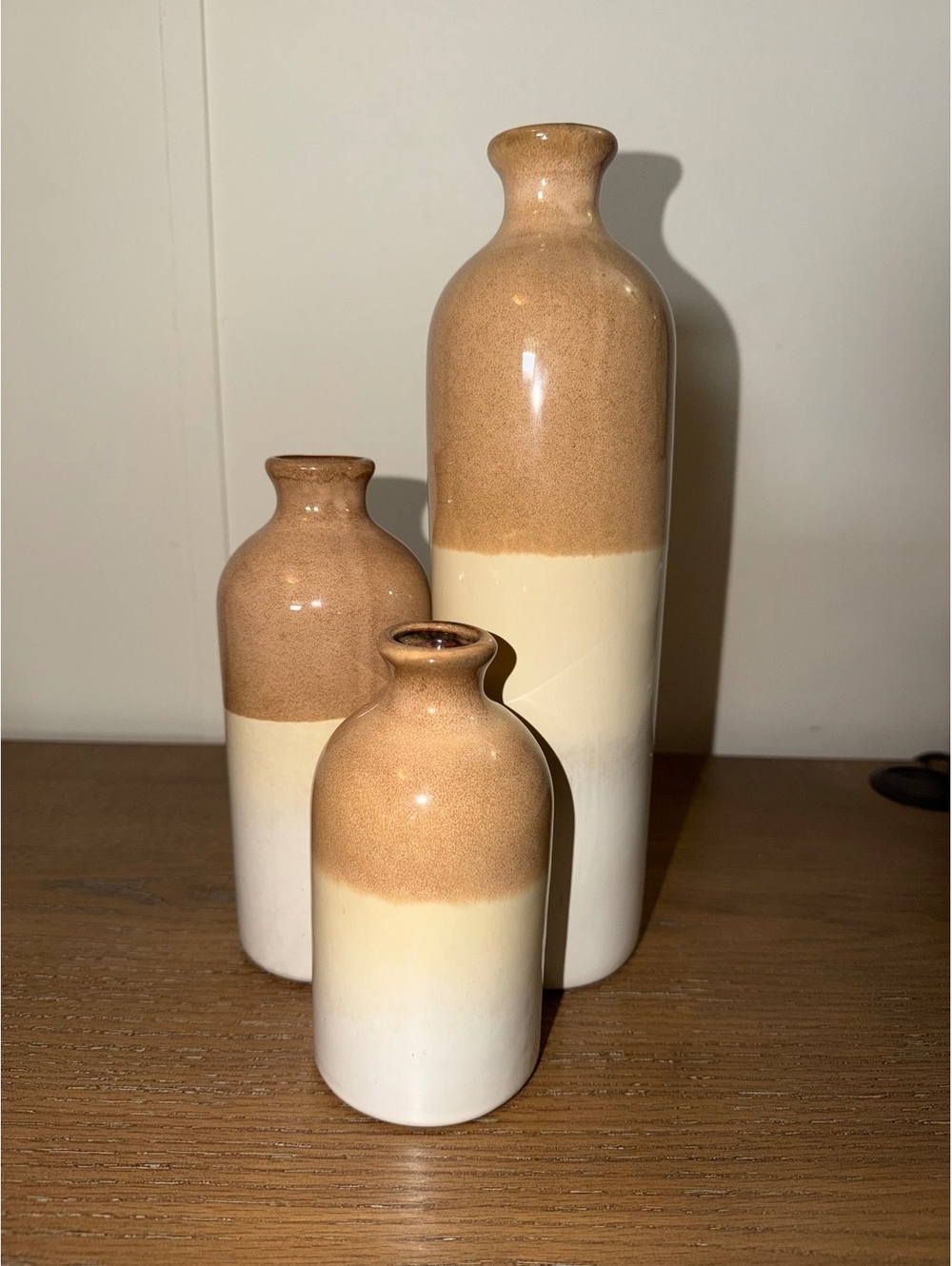 Set of 3 Neutral Ceramic Bud Vases Modern Farmhouse Beige Brown‎ Decor